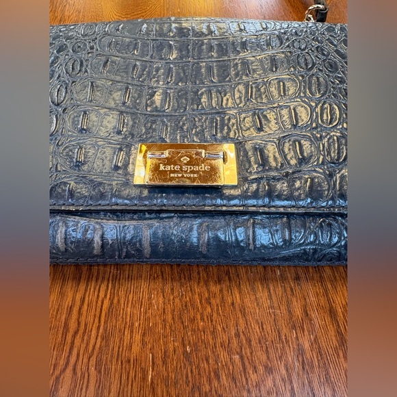 Kate Spade Black Croc Embossed Crossbody Bag Purse - Picture 8 of 11